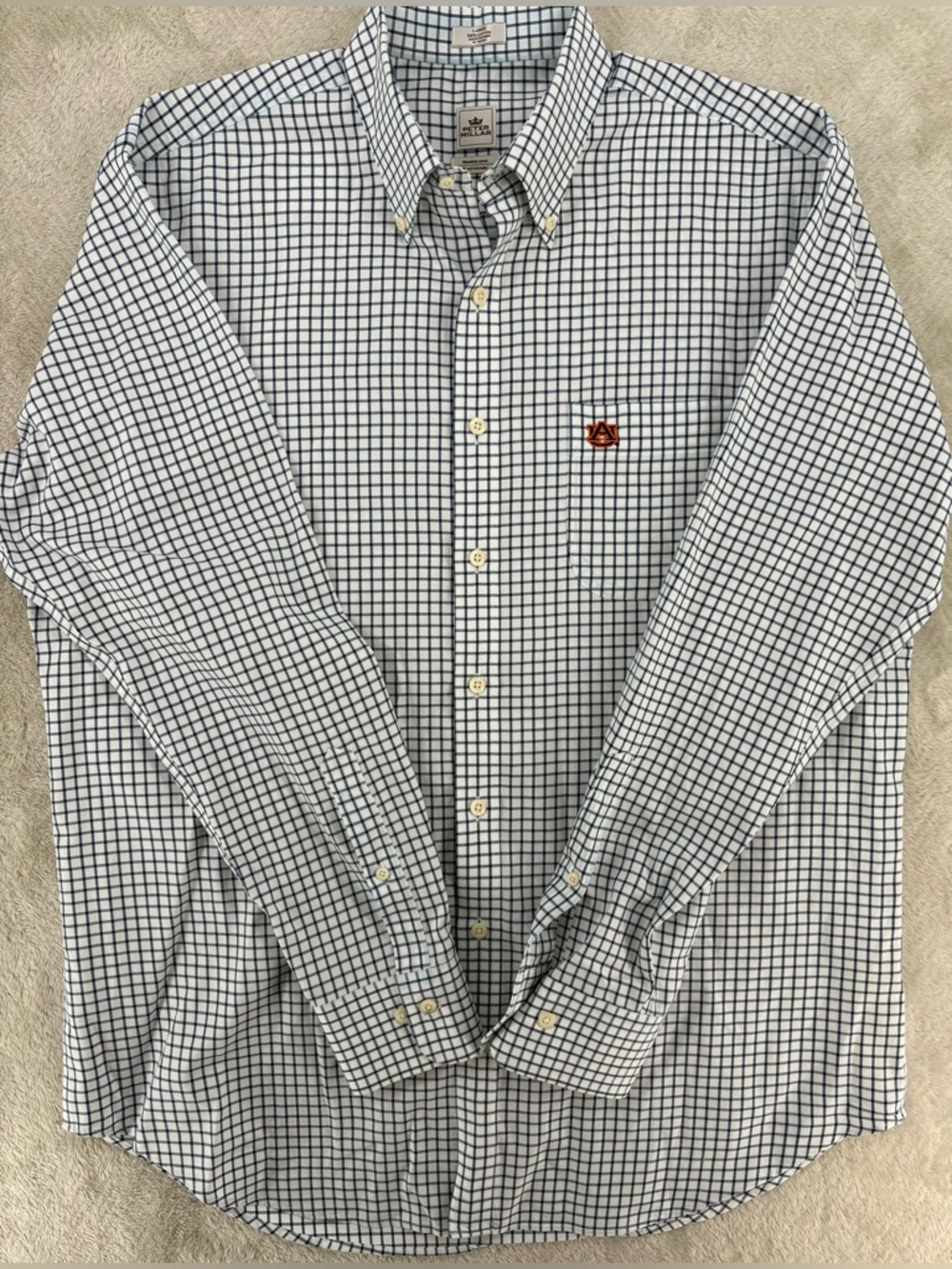 Peter Millar Auburn Tigers Button Down Shirt Men's Large Blue Check NCAA